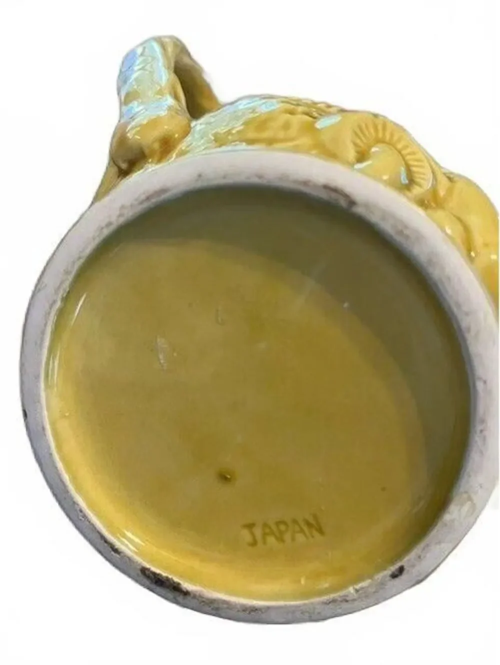 Vintage 1970s Japanese Majolica Mushroom Teapot Yellow Pinecone Relief